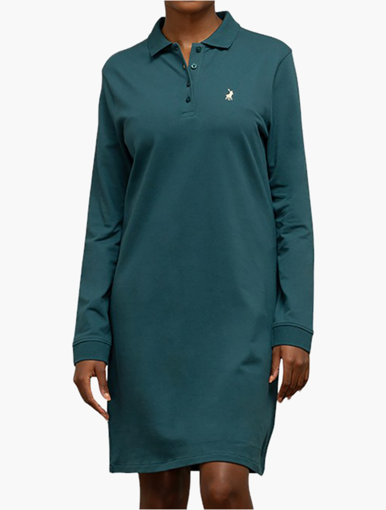 MyRunway | Shop Polo Teal Katherine Long Sleeve Golfer Dress for